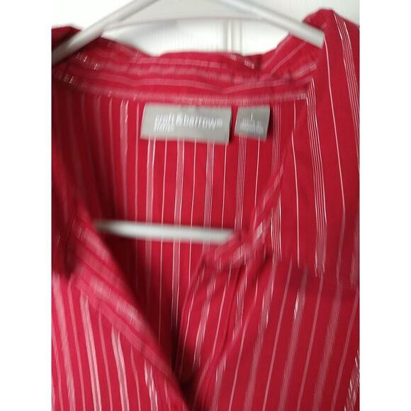 Croft &Barrow Red Silver Metallic Striped Long Sleeve Fitted Blouse. Size L - Picture 3 of 9